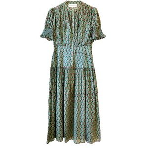 Daughters of India Prairie Women Floral Dress Size XS in Sage